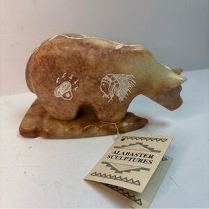 Yazzie Signed Vintage Alabaster Bear Sculpture Etched Navajo Native American NWT